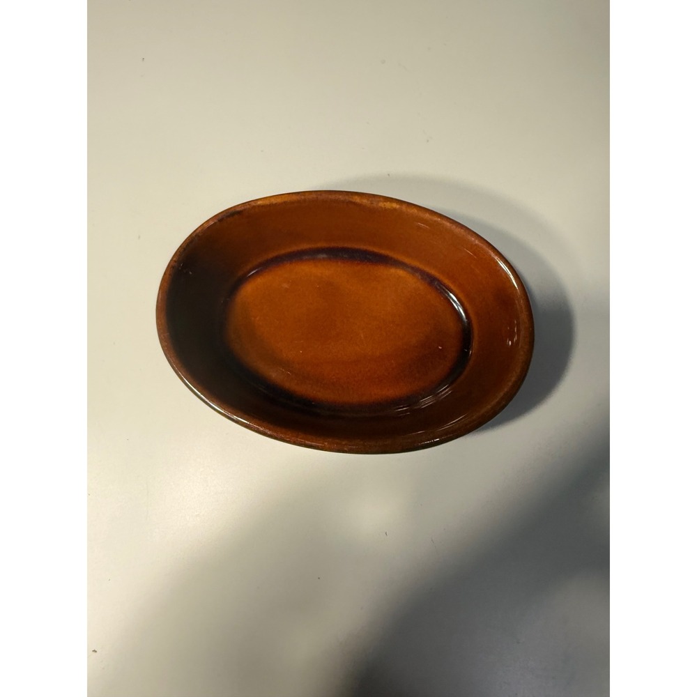Vintage DC 533 USA Brown Glazed Stoneware Oval Dish Ceramic Bowl MCM